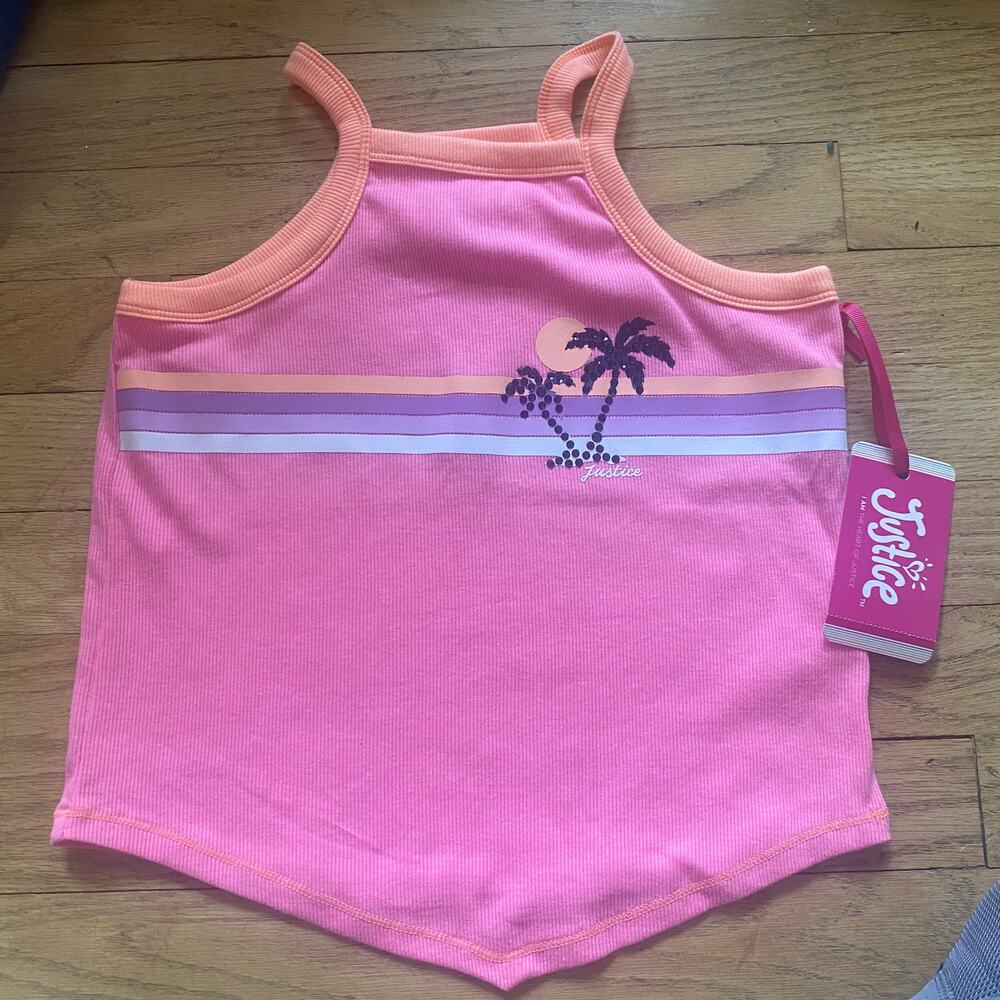 NWT Justice Girl's Cotton Blend Palm Tree Embellished Bandana Tank Top (S 7/8)